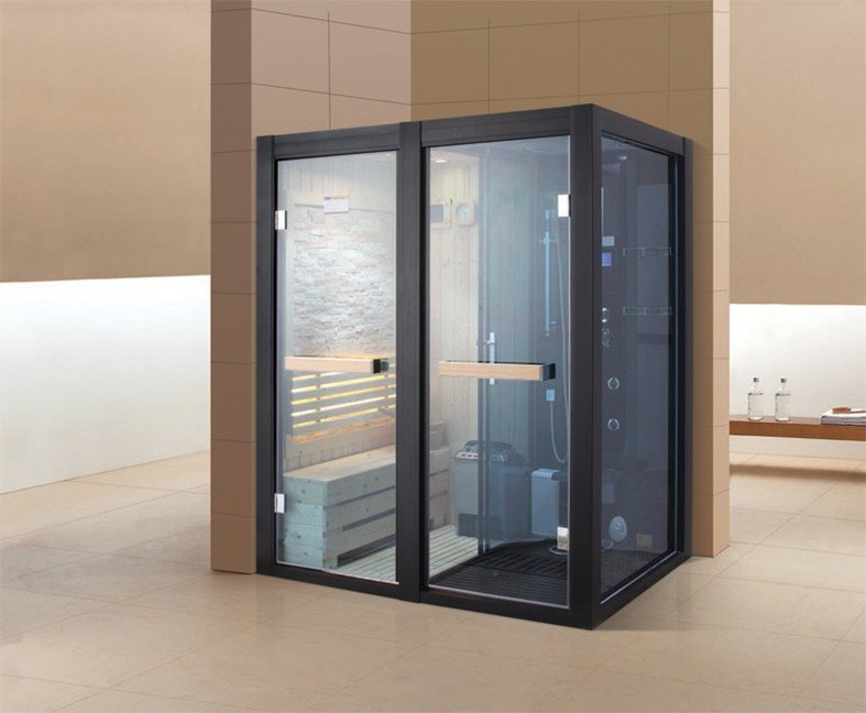 Contemporary bathroom with built-in steam bath system for home wellness and relaxation

