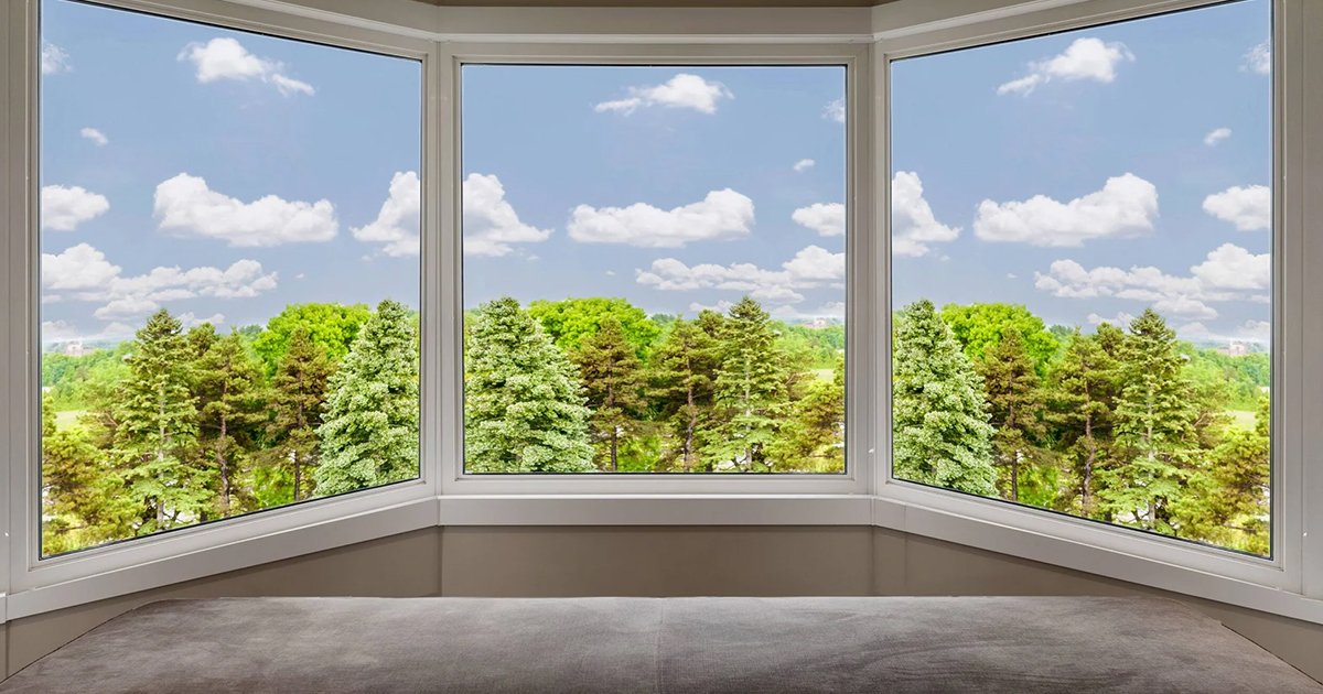 White frame Bay window .