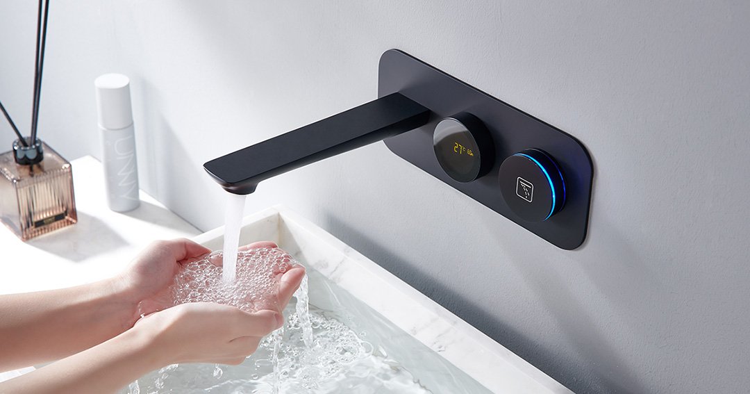 Black wall-mounted mixer tap