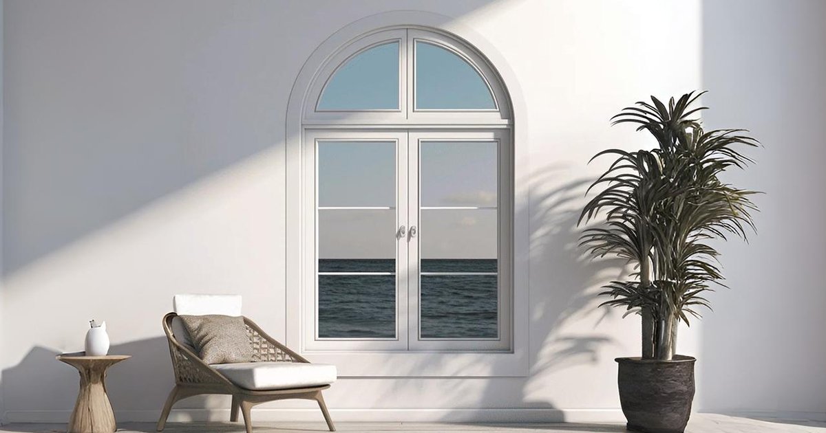 Arch window with ocean view.