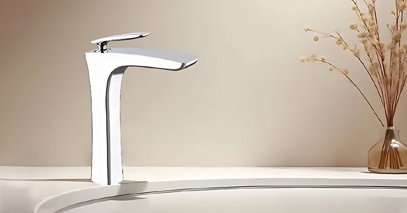 Modern basin tap on bathroom counter