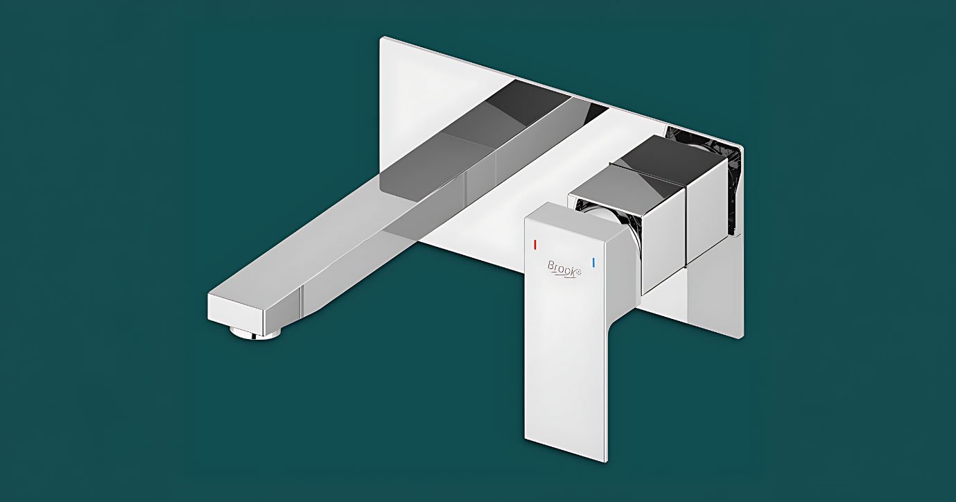 Chrome wall-mounted basin mixer tap