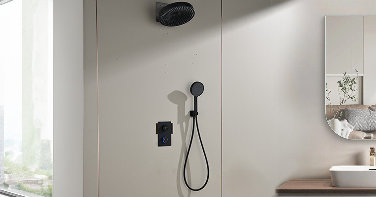 Black wall-mounted shower panel set