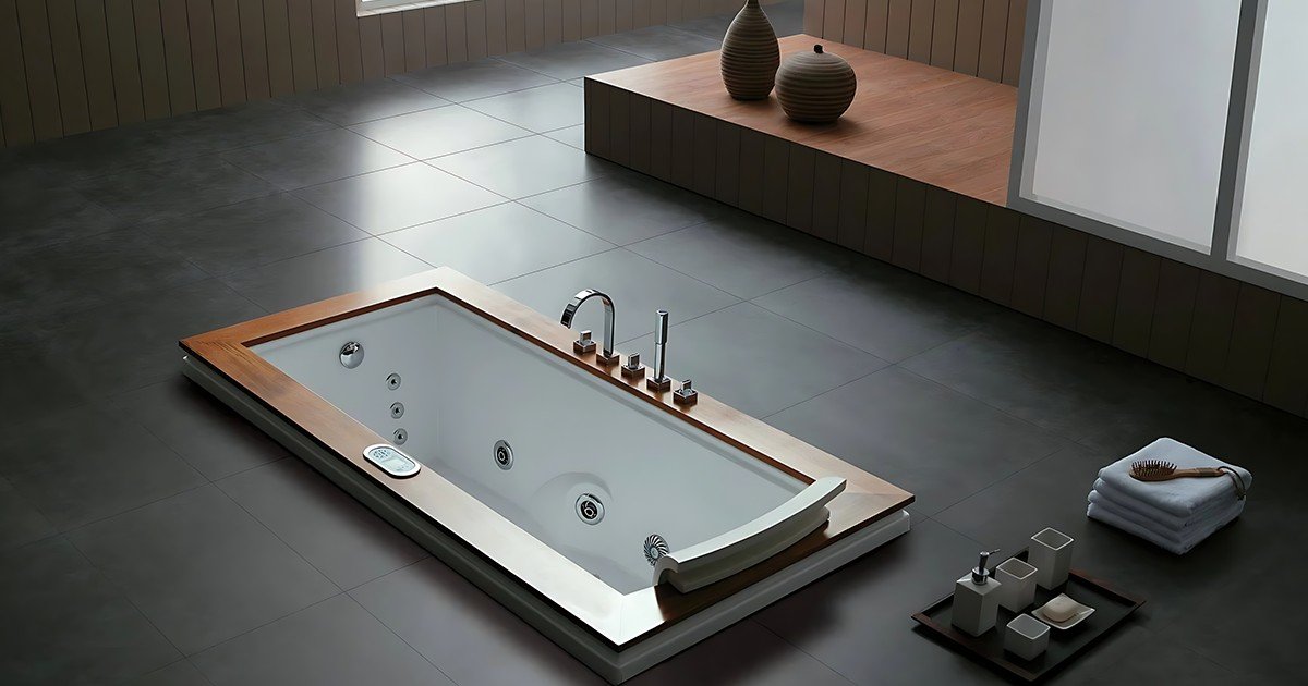 Modern jacuzzi bathtub in spa bathroom