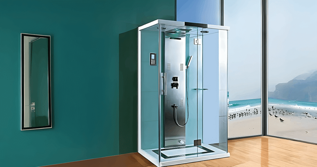 Compact glass shower cubicle
