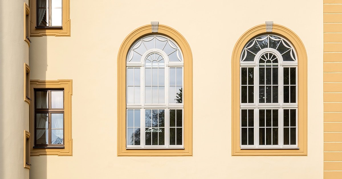 Arched windows on building facade