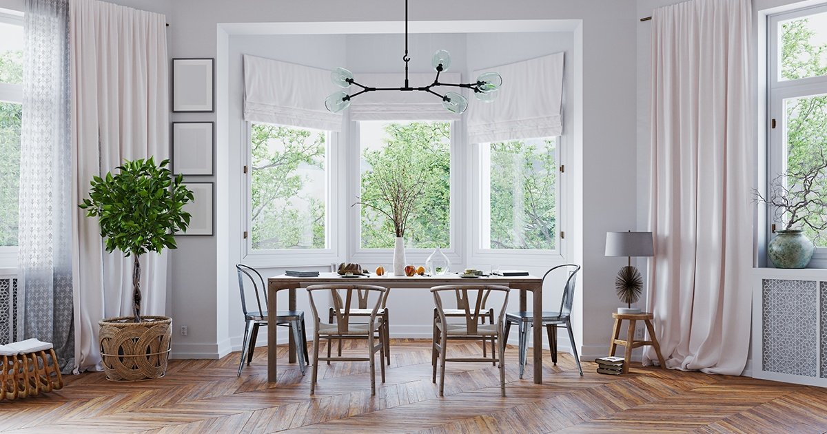 dining room with a bay window