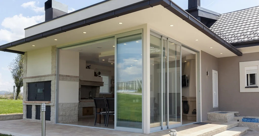 Modern house with large sliding glass doors