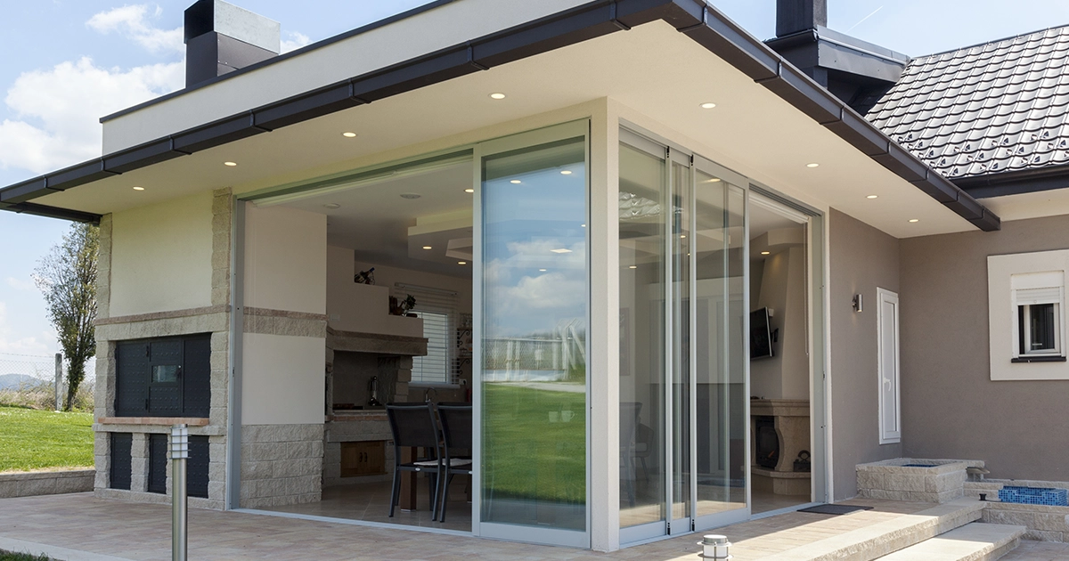 Modern house with large sliding glass doors