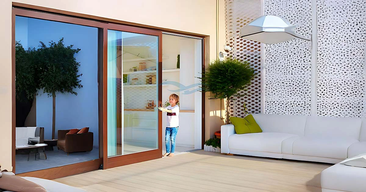 Wood finish uPVC sliding door.