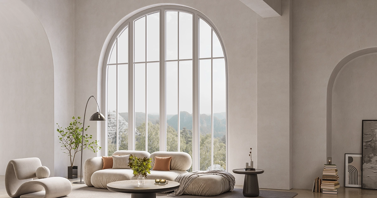 living room with uPVC arch window