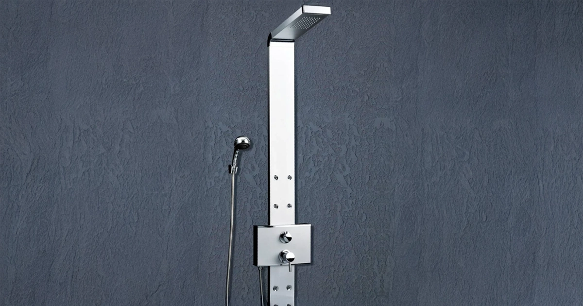 shower panel with handheld shower.