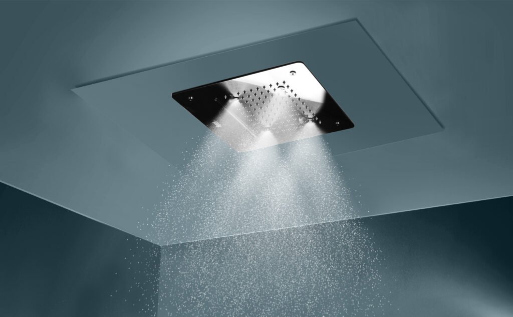 Ceiling-mounted mist spray shower by Oyster SunShower for modern bathroom shower ideas