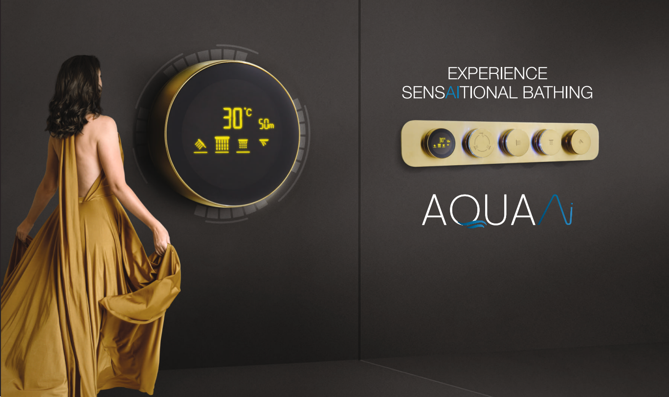Luxury bathroom featuring the AI shower system India by Oyster, showcasing intelligent temperature control and sleek modern design.