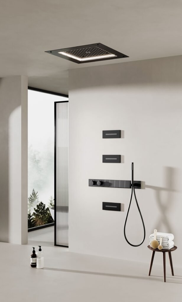 User experiencing Oyster’s touchless tap integrated with the AI shower system India for advanced hygiene and smart water conservation.
