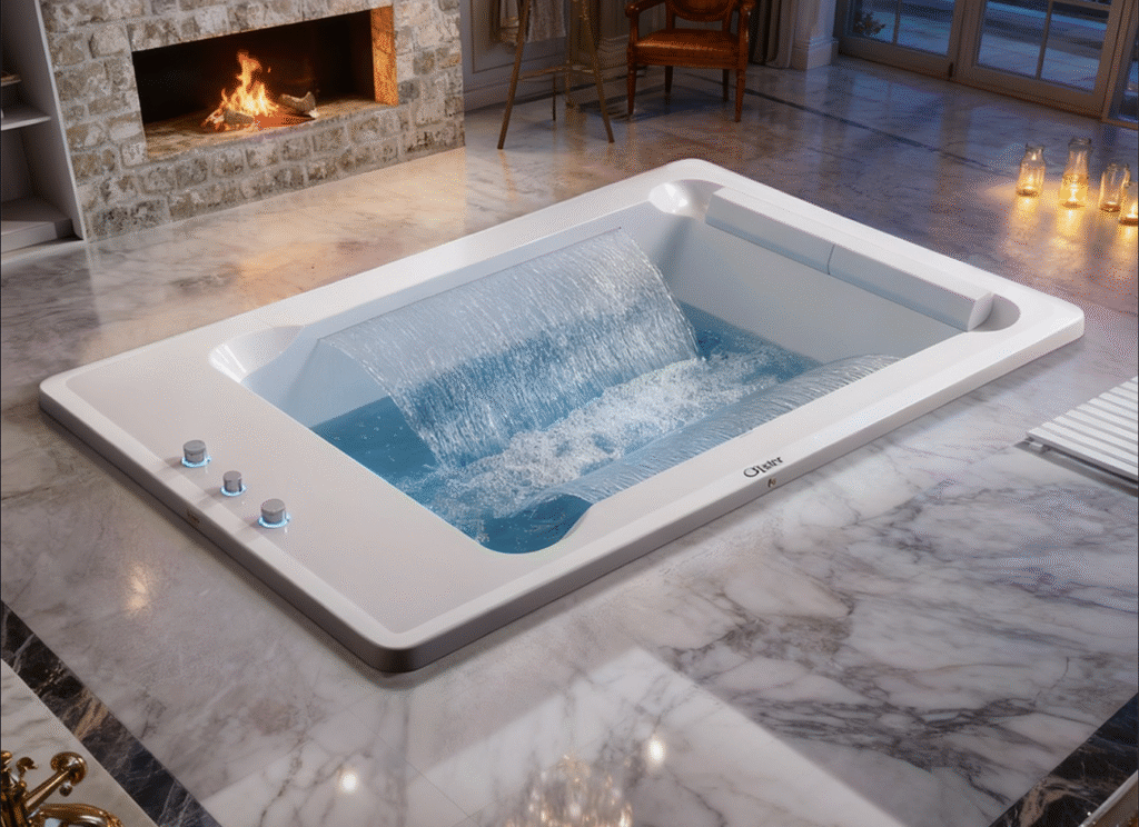 Premium built-in jacuzzi featuring cascading waterfall jets for deep relaxation and everyday wellness at home

