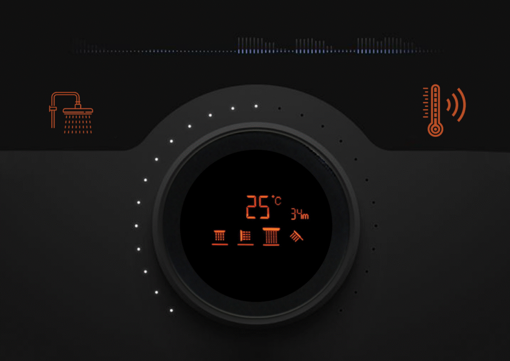 Smart faucets with digital temperature display showing real time water control for modern bathroom use