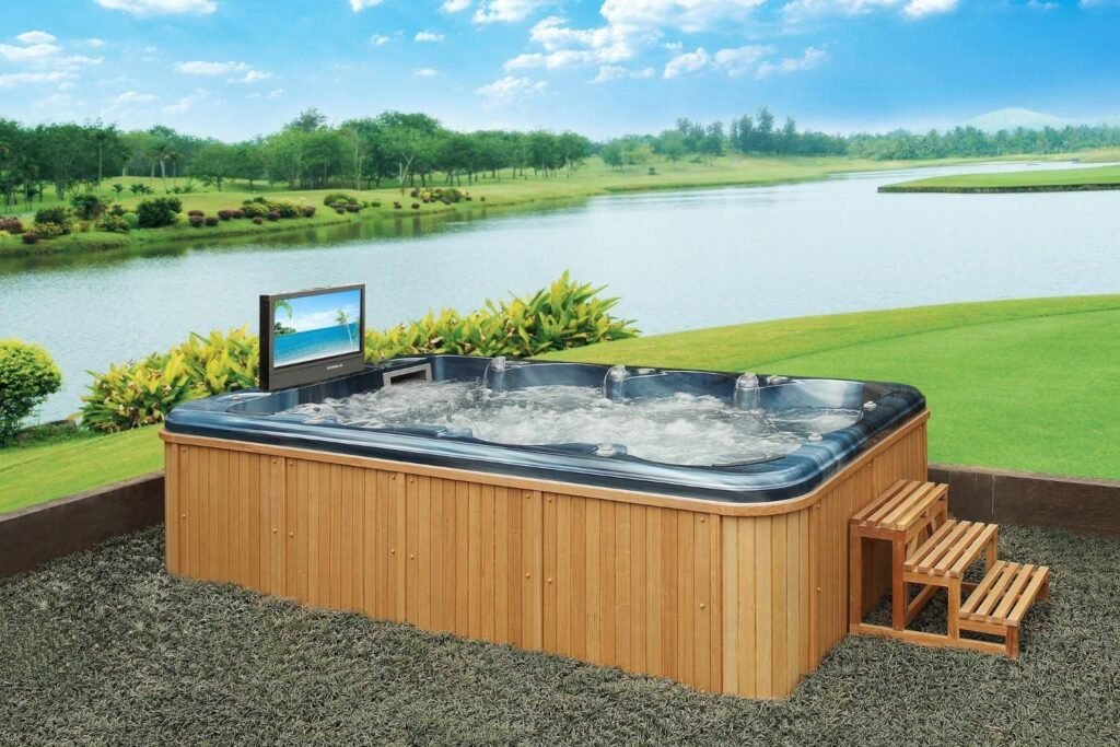 Outdoor pool spa with hydrotherapy jets designed for relaxation and muscle recovery at home