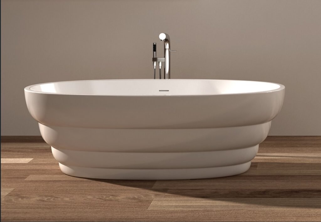 Minimalist freestanding bathtubs with smooth curves designed for modern luxury bathroom spaces