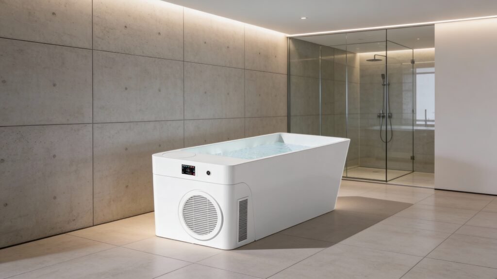 Contemporary freestanding bathtubs installed in modern bathrooms with clean wall finishes and glass enclosures