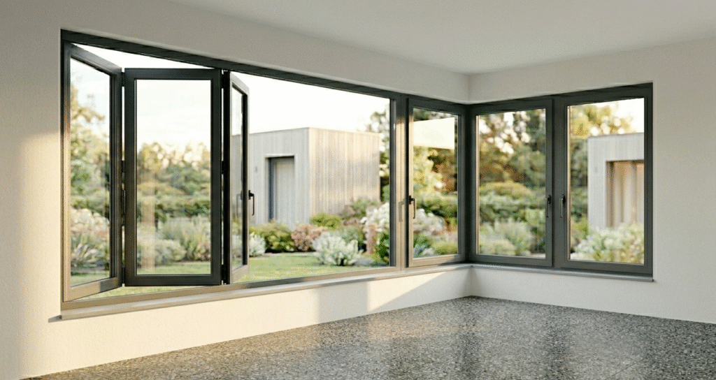 Modern home exterior featuring uPVC windows designed for energy efficiency and clean aesthetics