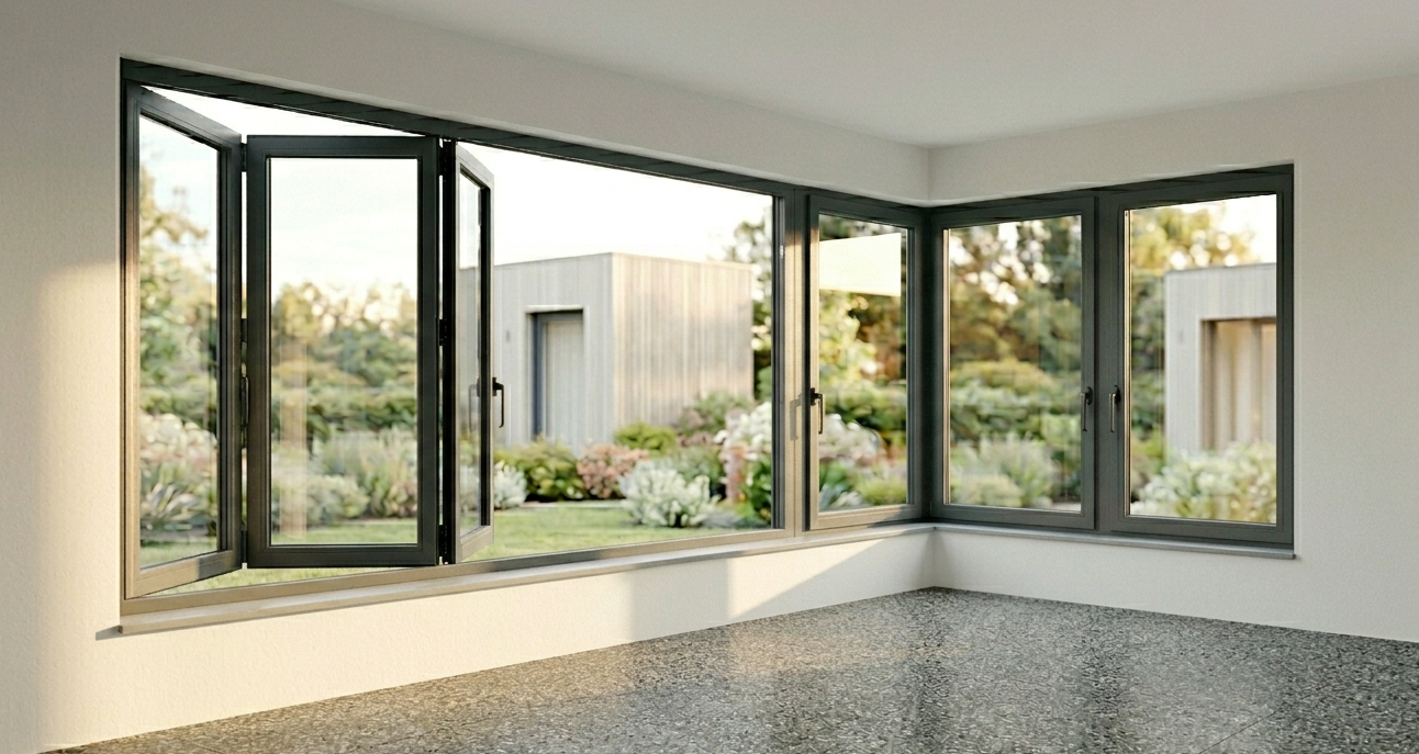 Modern home exterior featuring uPVC windows designed for energy efficiency and clean aesthetics