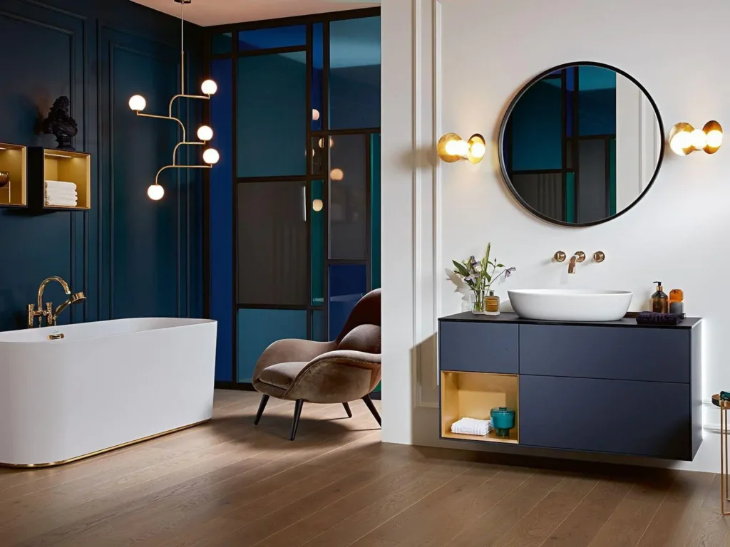 Luxury bathroom design ideas with premium bathroom interior design including designer vanity, ambient lighting, and modern bathroom design elements that enhance a spa like bathroom environment